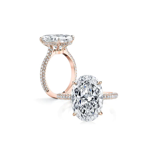 Inel Rosa cu diamant simulat tăiat oval de 5 carate